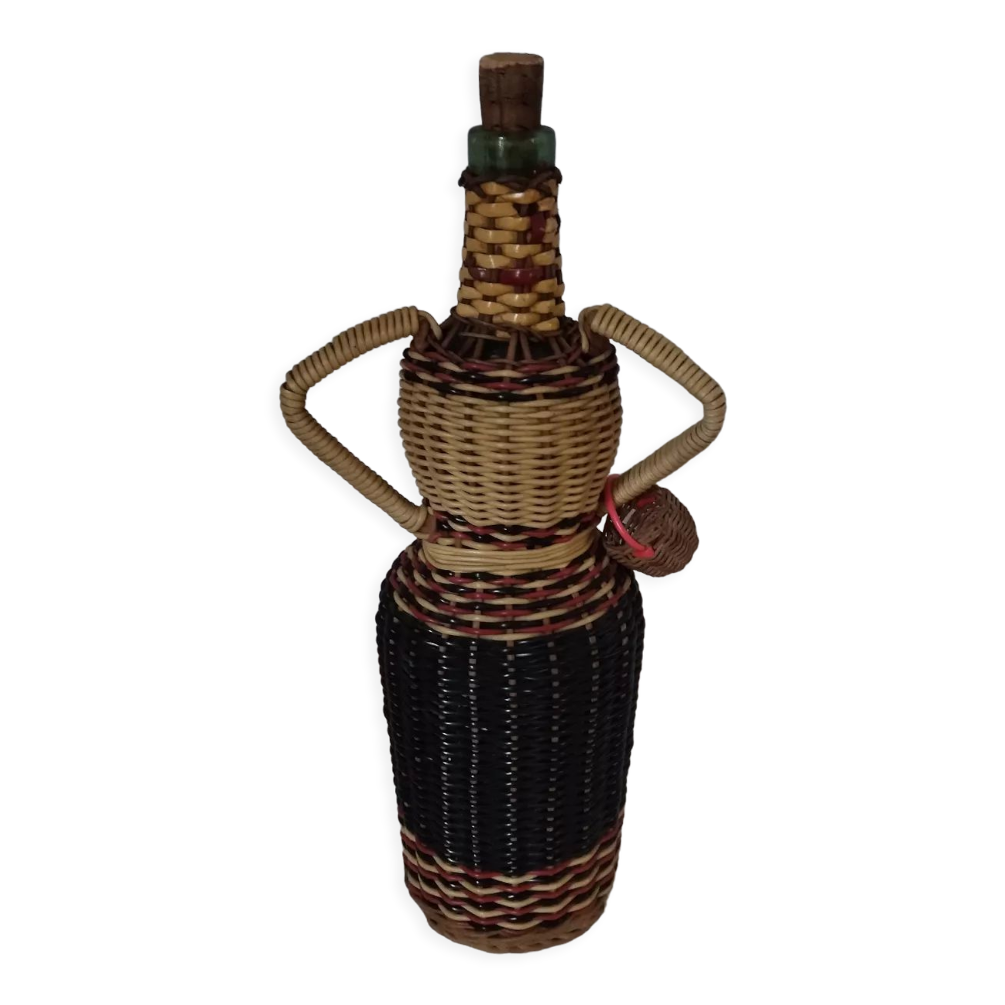 Anthropomorphic glass and rattan bottle 50s