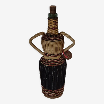 Anthropomorphic glass and rattan bottle 50s