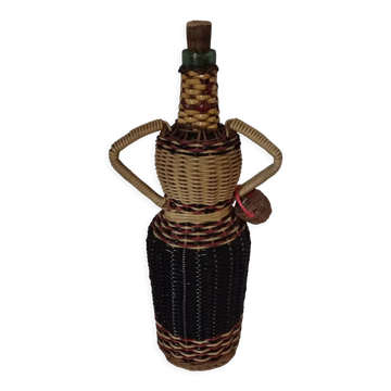 Bouteille anthropomorphe verre et rotin années 50