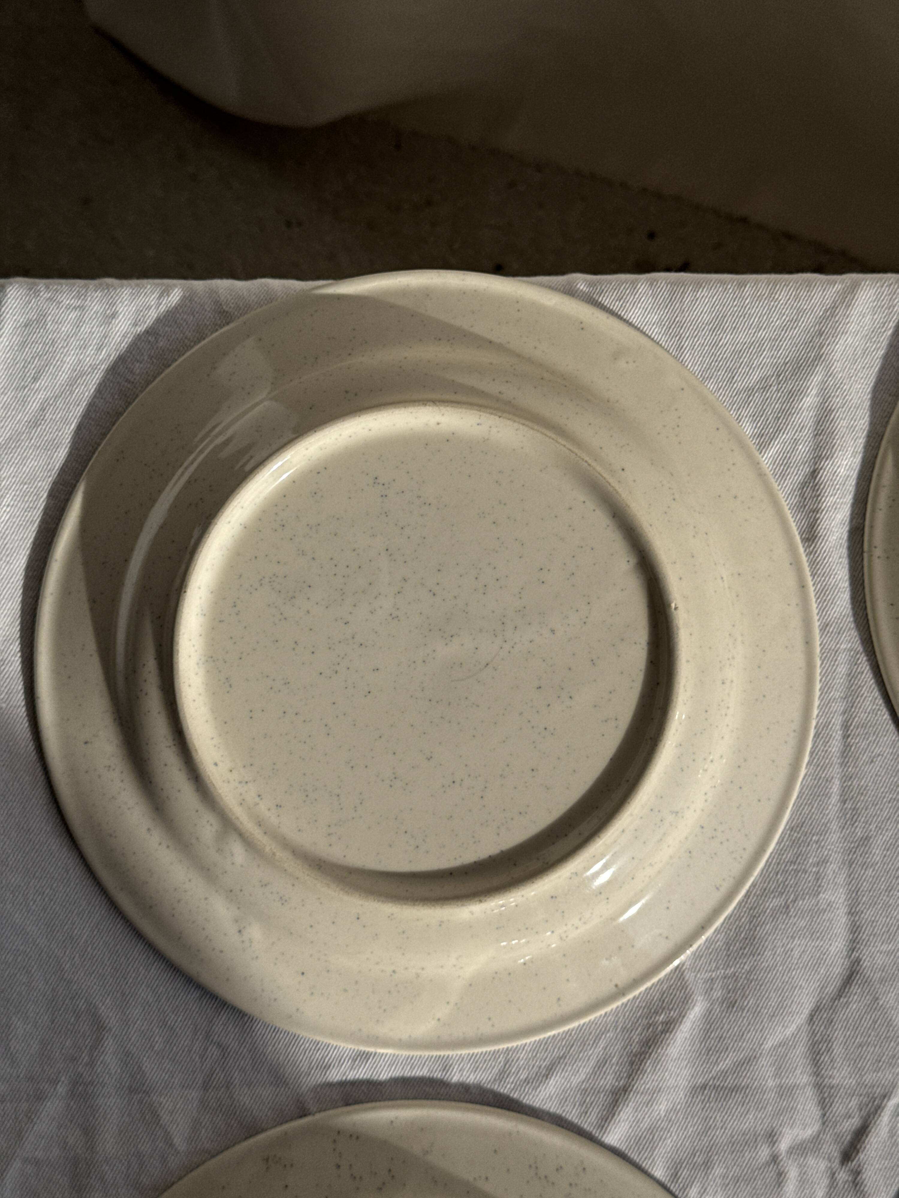 Set consisting of 6 beige flat plates with a blue rim + 3 deep plates.