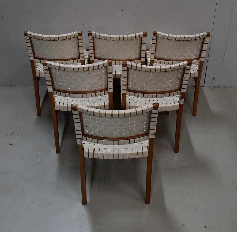 Suite of 6 vintage chairs in light beech late 20th
