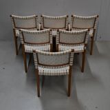 Suite of 6 vintage chairs in light beech late 20th