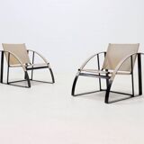 Set of 2 Post Modern Saddle Leather and Steel Armchairs 1970s