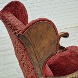 Fauteuil danois en bois de frêne et velour années 1930