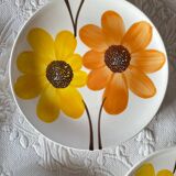 8 Assiettes à dessert Gien Fleurs peintes à la main Orange Vintage Année 70