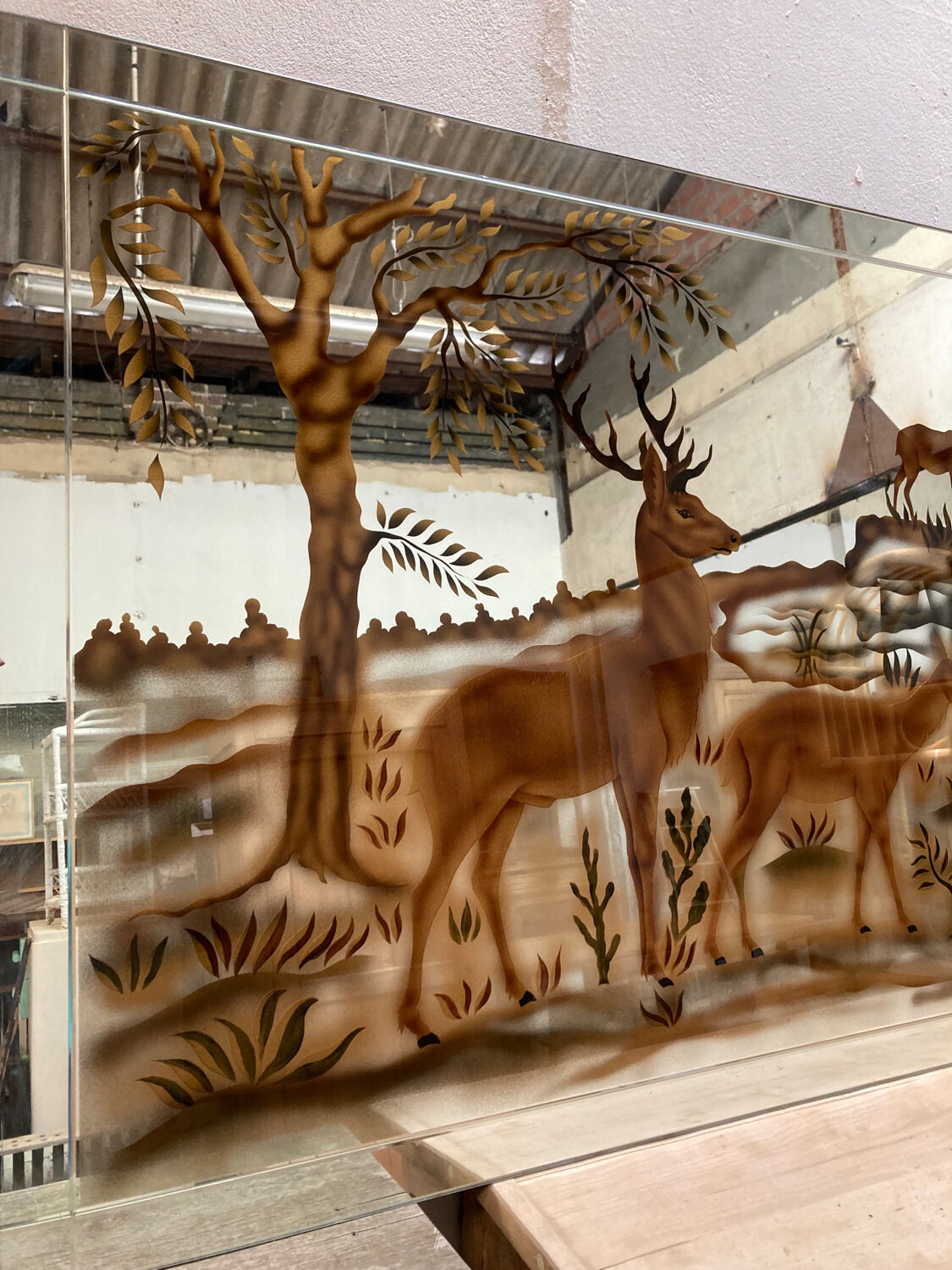 Doe-themed eglomized mirror