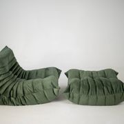 Togo set of armchair and pouf in moss velvet