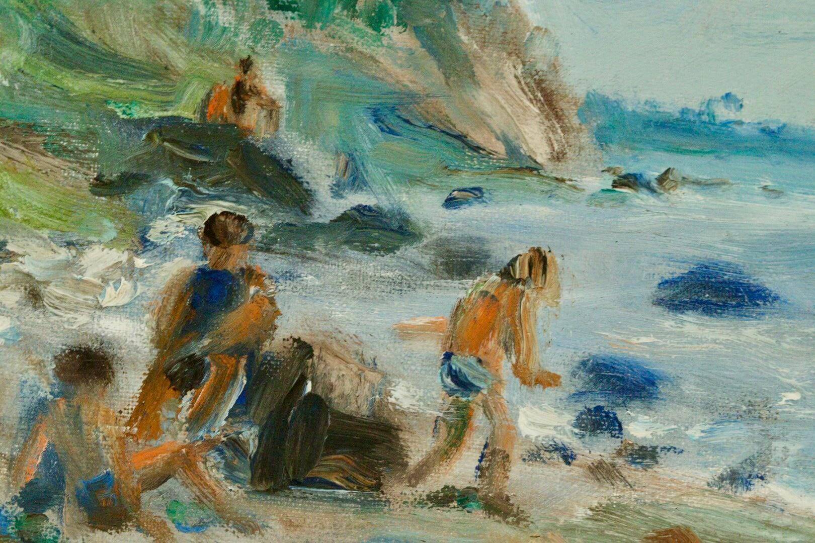 Vintage European oil on canvas – "Beach Scene"