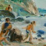 Vintage European oil on canvas – "Beach Scene"