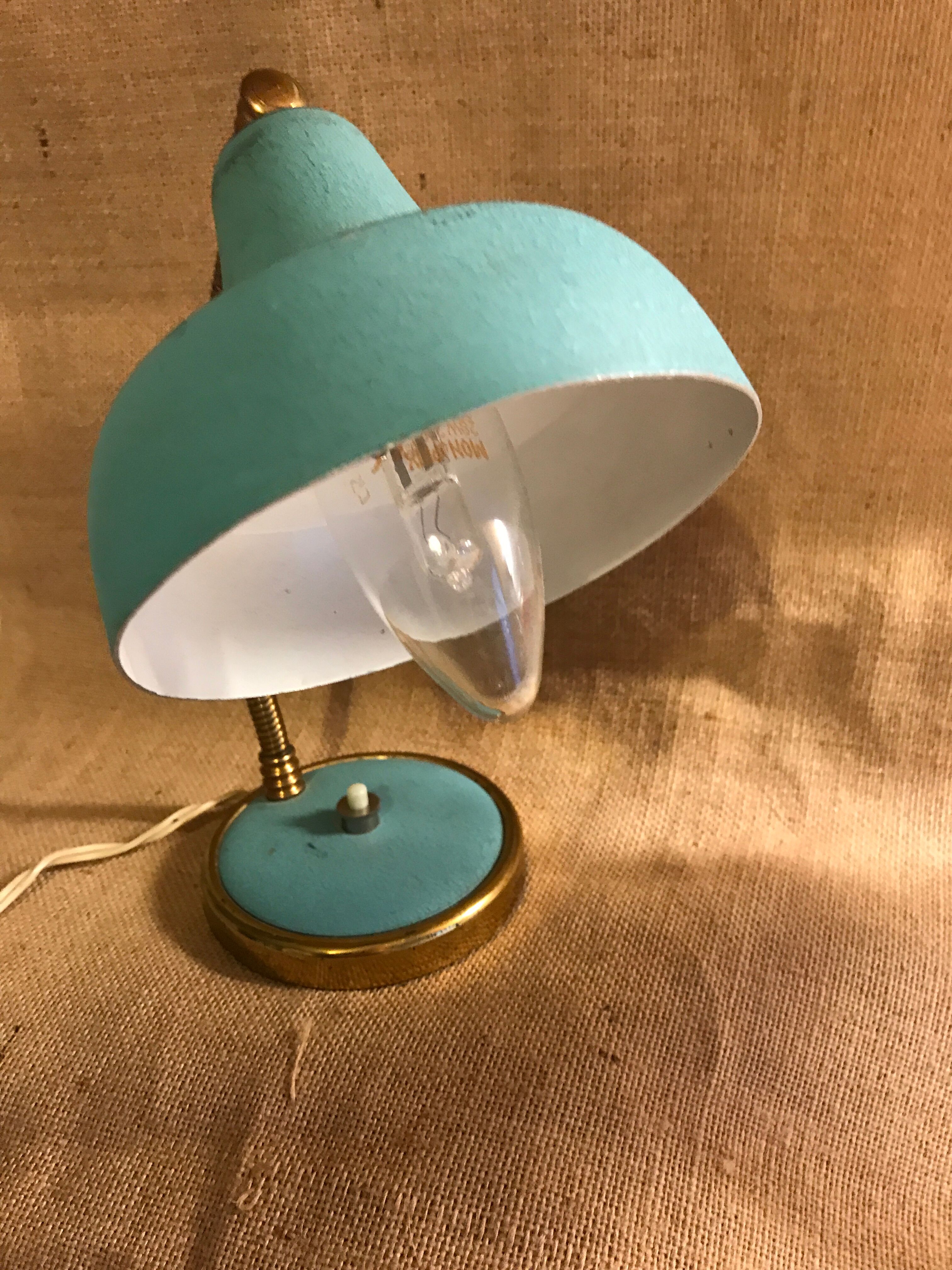 1950s turquoise blue and gold desk lamp
