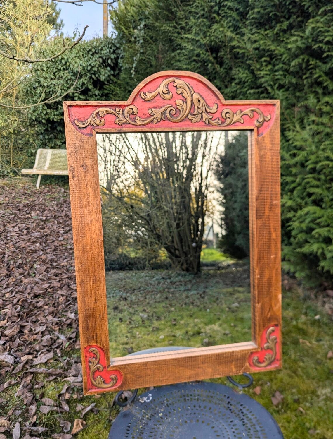 Painted Wood Mirror 20th Century Glass 79 x 54 cm