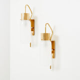 Pair of wall lamps Luigi Caccia Dominioni LP10 brass opaline 1965