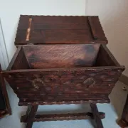 antique carved wooden bread kneader / rustic trunk chest
