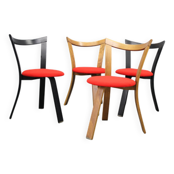 1970s set of four wooden chairs