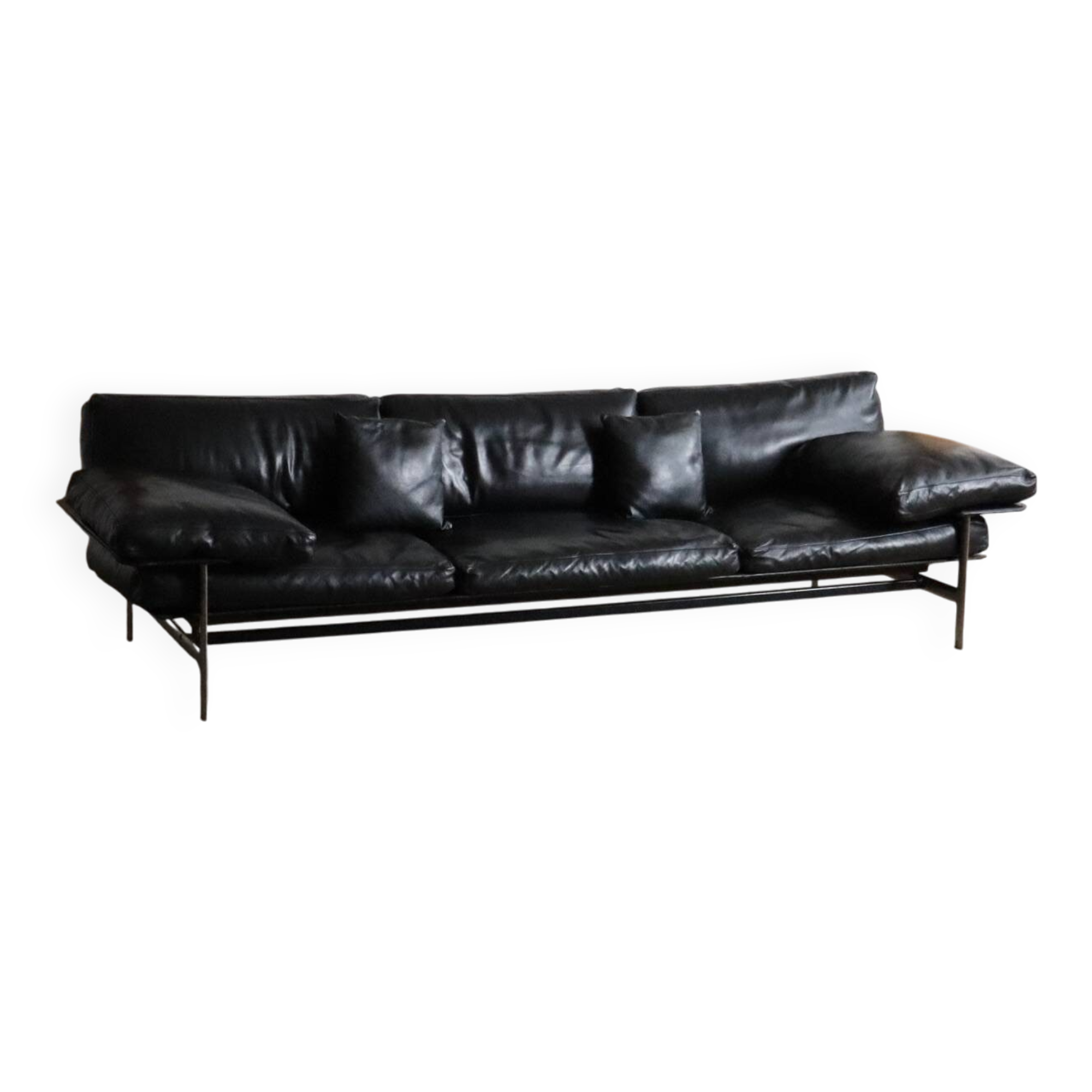 Canapé trois places Diesis en cuir noir, conçu par Antonio Citterio pour B&B Italia, années 1970