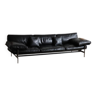 Canapé trois places Diesis en cuir noir, conçu par Antonio Citterio pour B&B Italia, années 1970