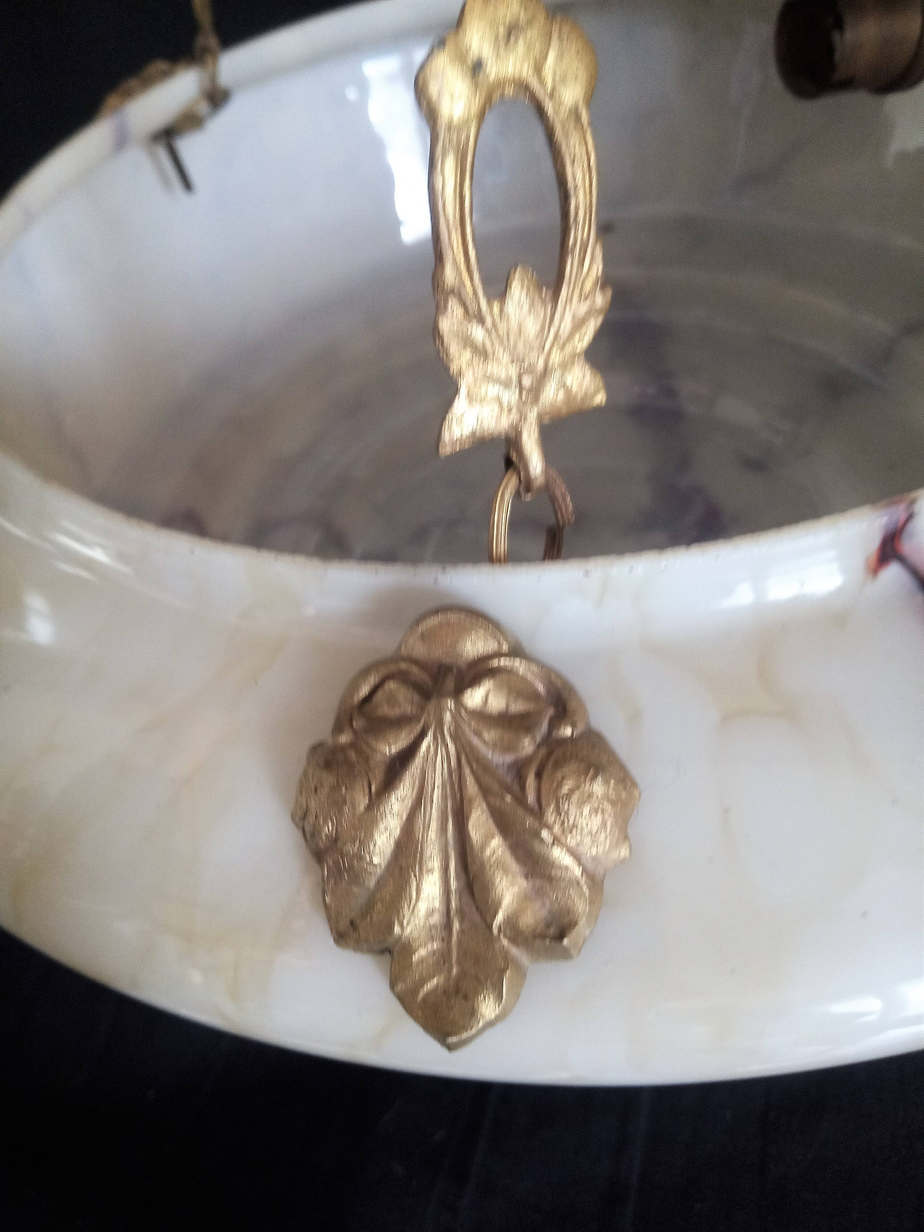 Art Deco brass and marbled glass chandelier, 1950s - 1960s