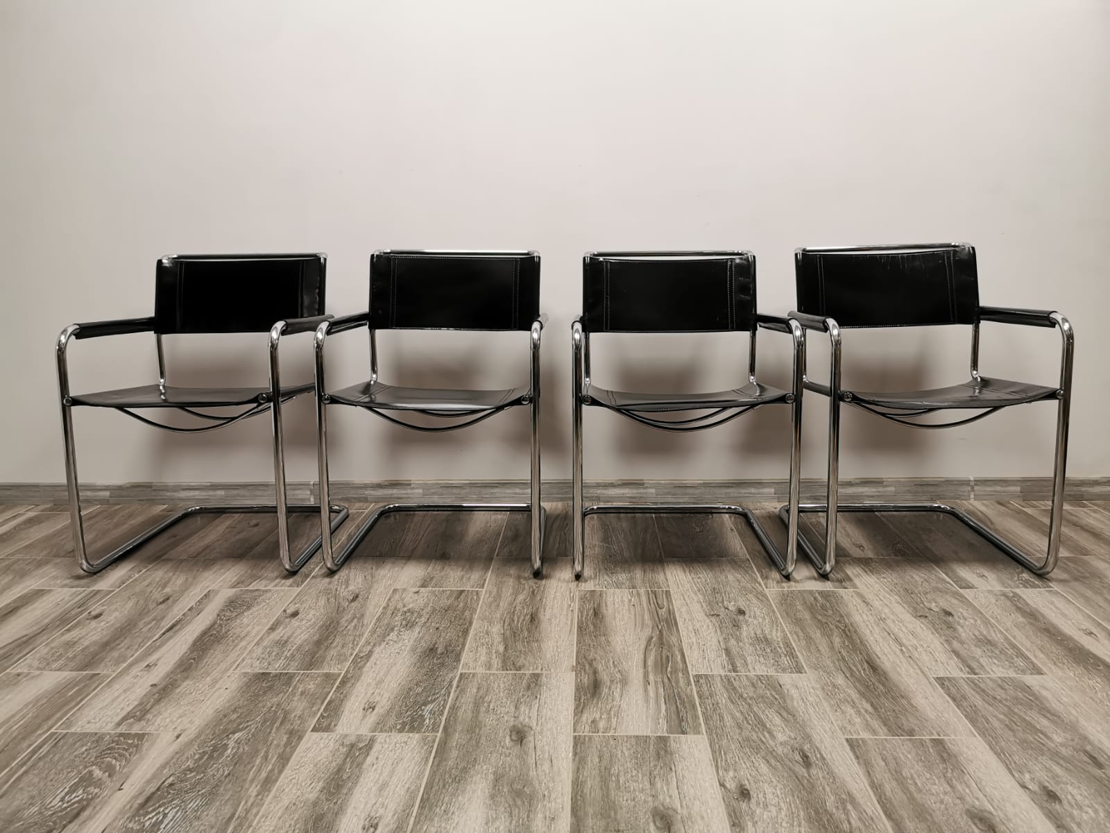 Mid-century chromed leather chairs