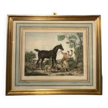 Antique engraving , the hunter to the discovery early XX century