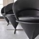 Set of 6 vintage black leather cone chairs by Verner Panton for Gebrüder Nehl