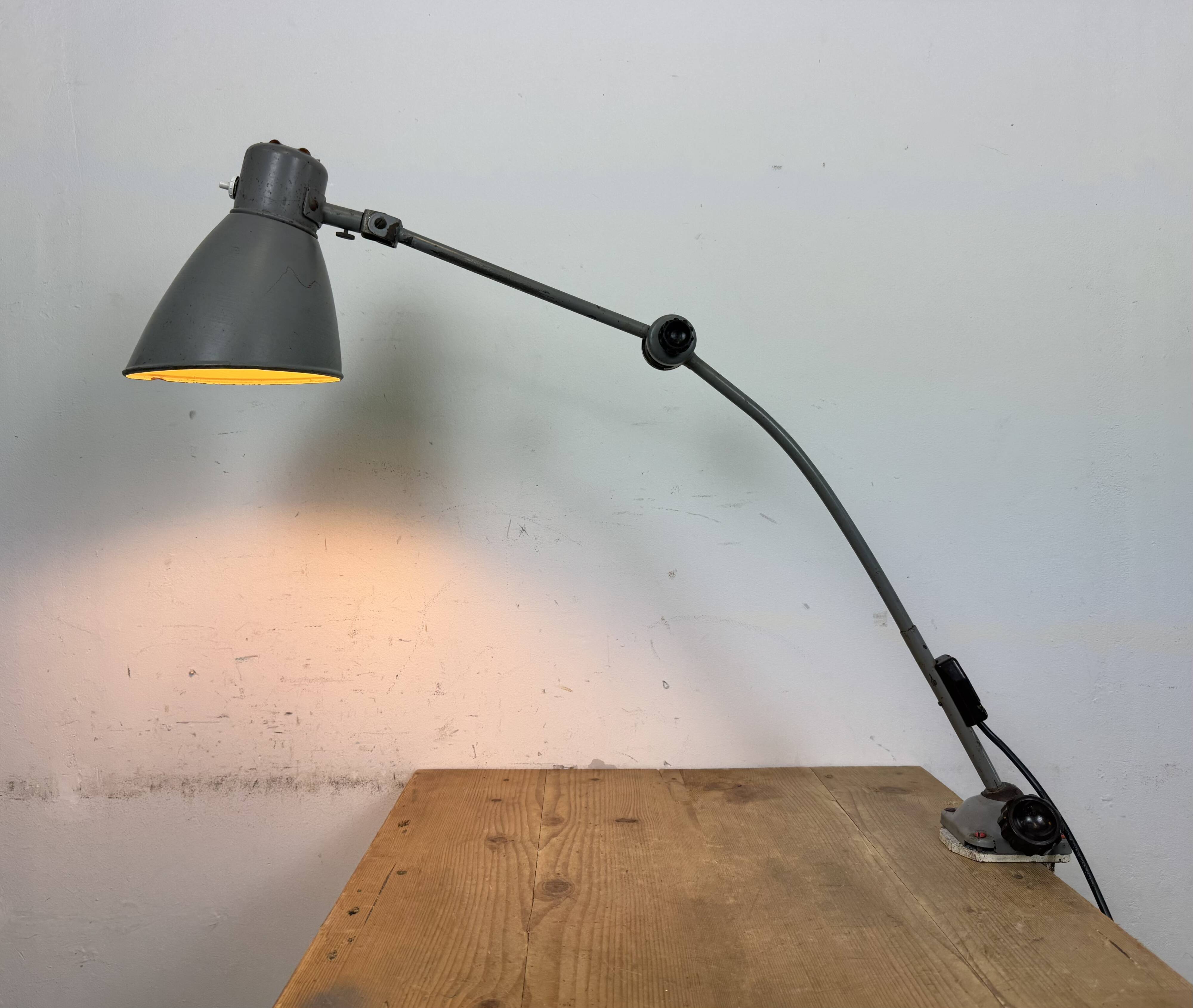 Large Grey Industrial Workshop Table Lamp, 1960s