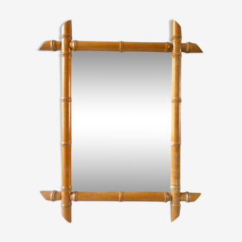 Miroir patiné avec cadre en bois imitant le bambou, 47 par 59 cm