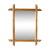 Miroir patiné avec cadre en bois imitant le bambou, 47 par 59 cm