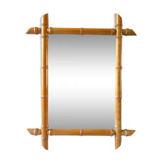 Patinated mirror with wooden frame imitating bamboo, 47 by 59 cm