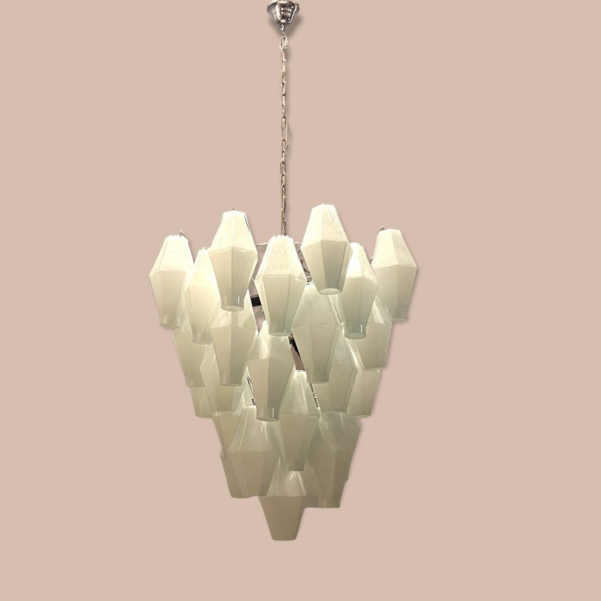 Italian white polygon glass chandelier, 1980s