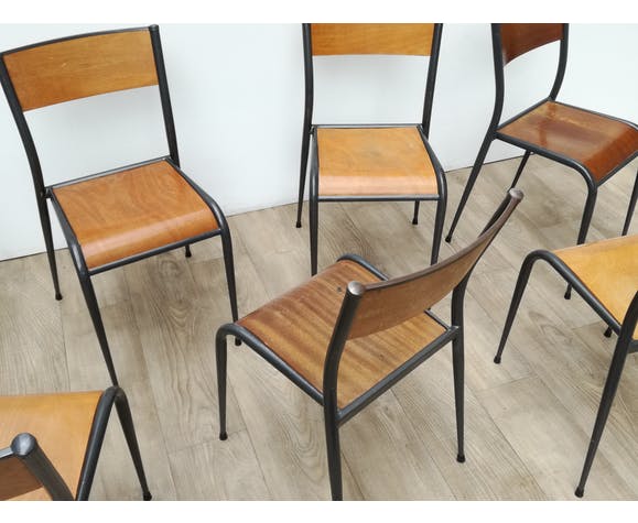 Lot of 8 vintage bobbins feet school chairs