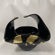 Black Murano-Style Art Glass Centerpiece Bowl with Gold Leaf Accents