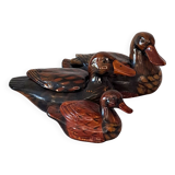 Set of 3 glazed ceramic ducks - rustic / country vintage decor