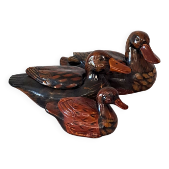 Lot de 3 canards en céramique émaillée – déco vintage rustique / campagne