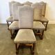 Chaises de salle à manger de style Louis XIII en chêne avec chenille rayée - Ensemble de 6.