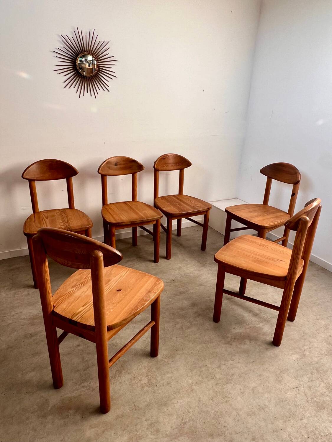Lot de 6 chaises en pin massif design scandinave Reiner Daumiller vintage années 70