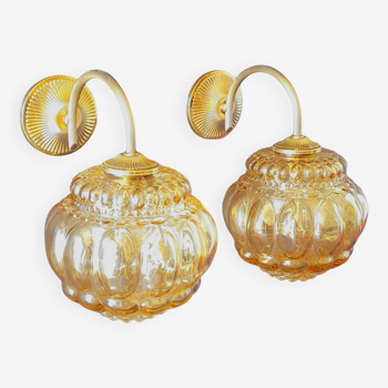 Pair of amber wall lights 70s