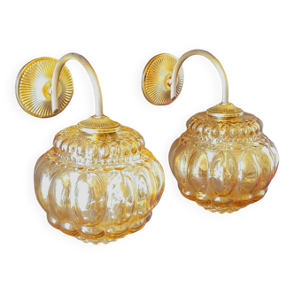 Pair of amber wall lights 70s