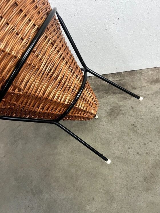 Vintage Rattan Point Basket / Plant Furniture, Netherlands 1960's