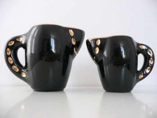 Paire de pichets / pot à lait et café céramique années 50 vintage