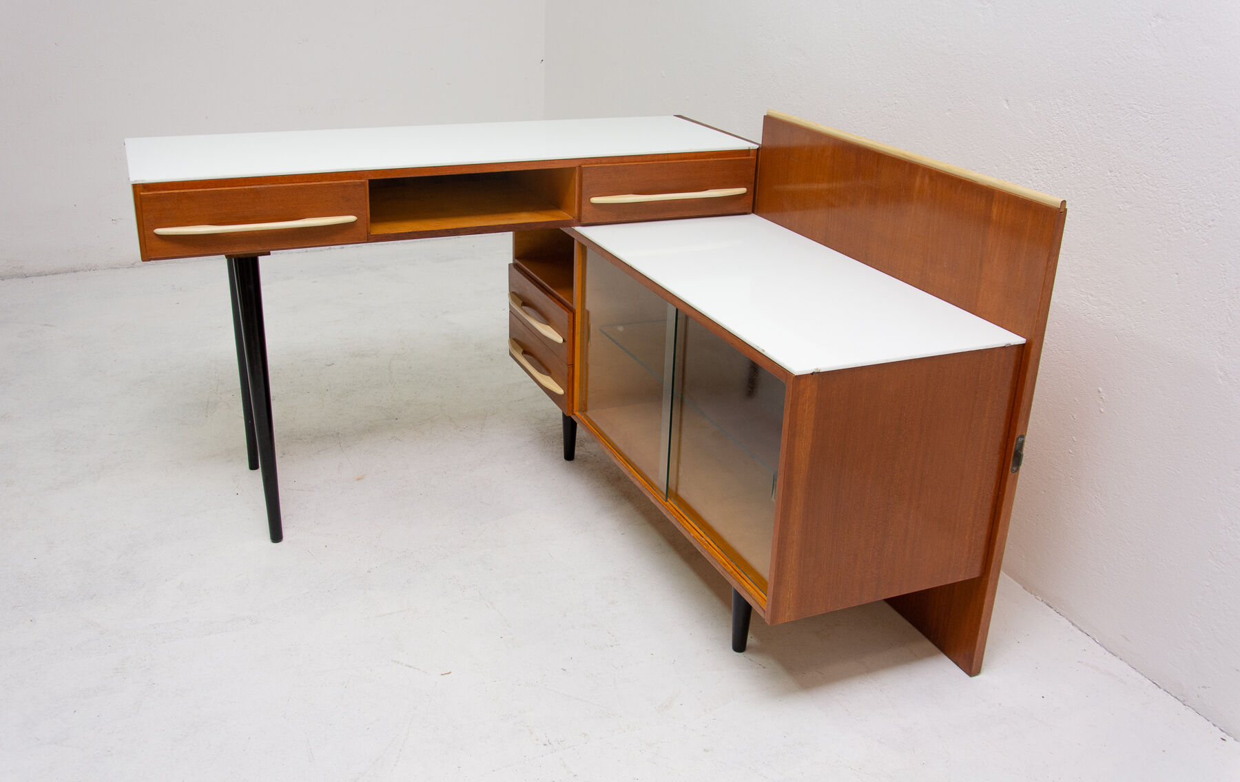 Corner writing desk with a bookcase by Mojmír Požár for ÚP Závody