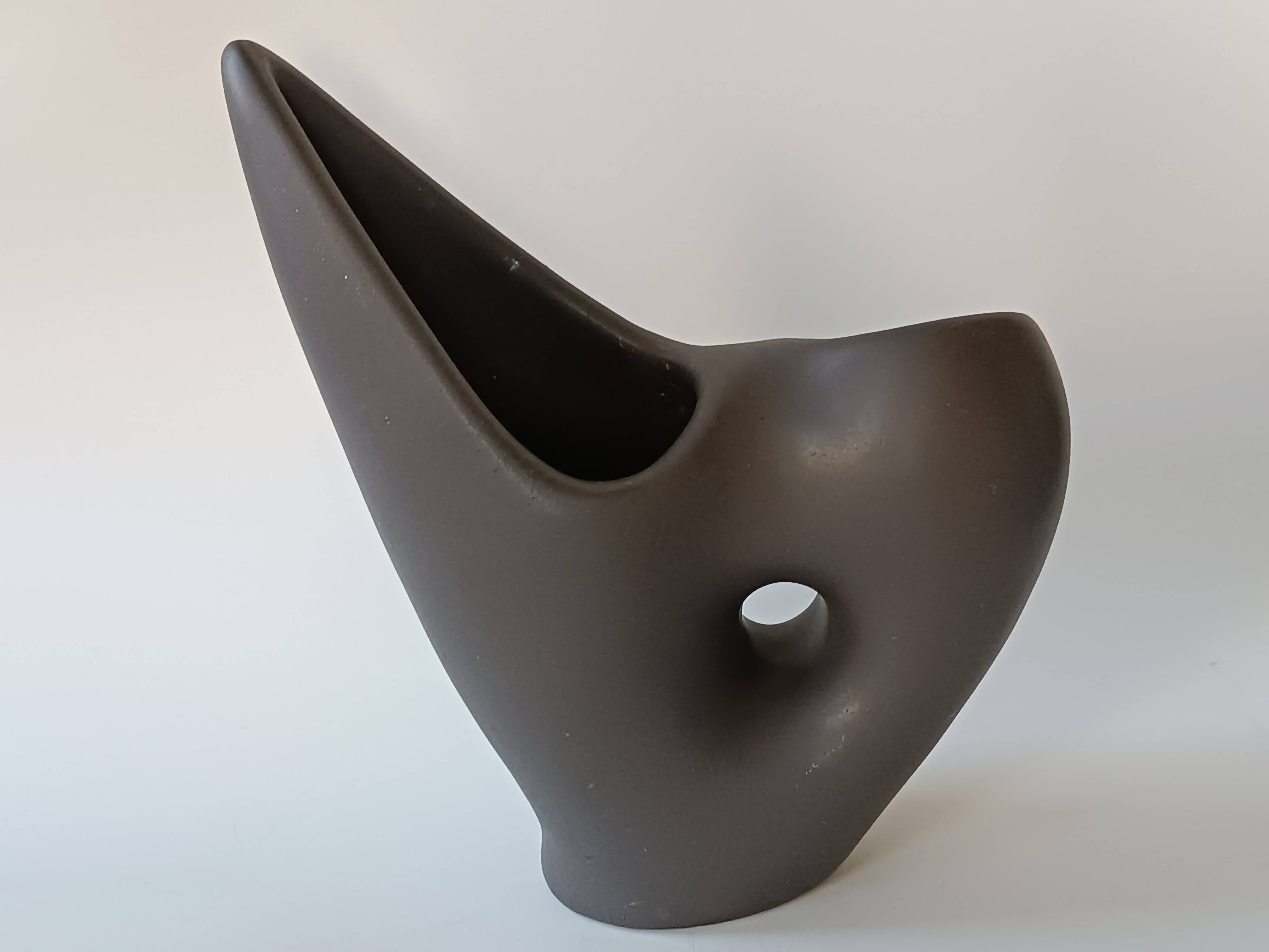 Free-form anthracite grey ceramic vase, Louis Giraud, Vallauris