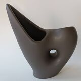 Free-form anthracite grey ceramic vase, Louis Giraud, Vallauris