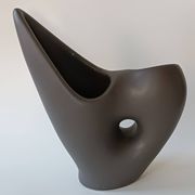 Free-form anthracite grey ceramic vase, Louis Giraud, Vallauris