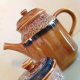 Coffee maker, milk pot and sugar décor Hawaii of the Sarreguemines vintage Earthenware 60s-70s