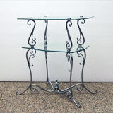 Table basse à deux niveaux du milieu du siècle en laiton et cristal chromés