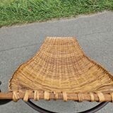 Fauteuil vintage en métal et osier grand modèle