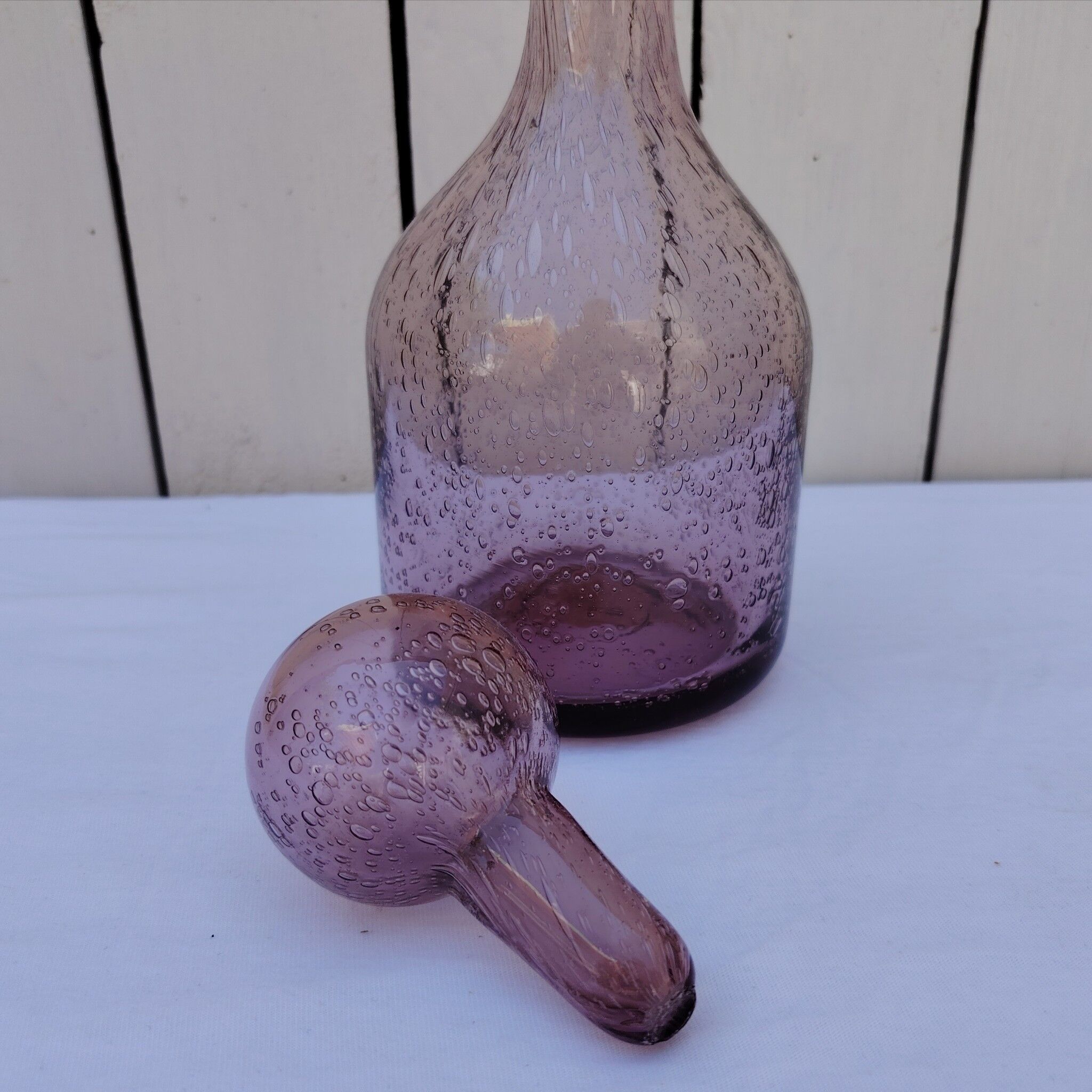 Blown glass bottle with bubbles, Biot glassware style, vintage