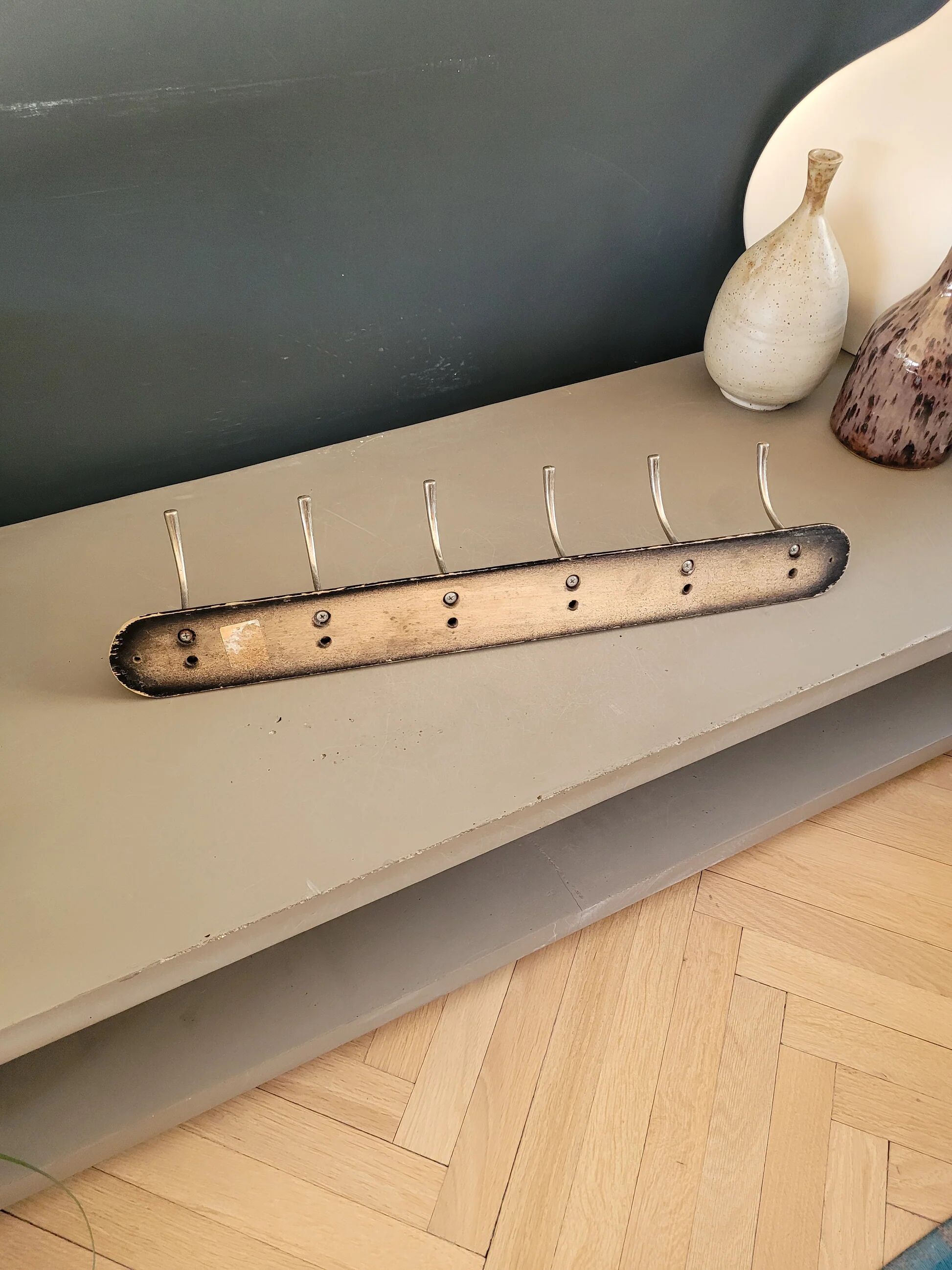 Antique wall coat rack with 6 hooks