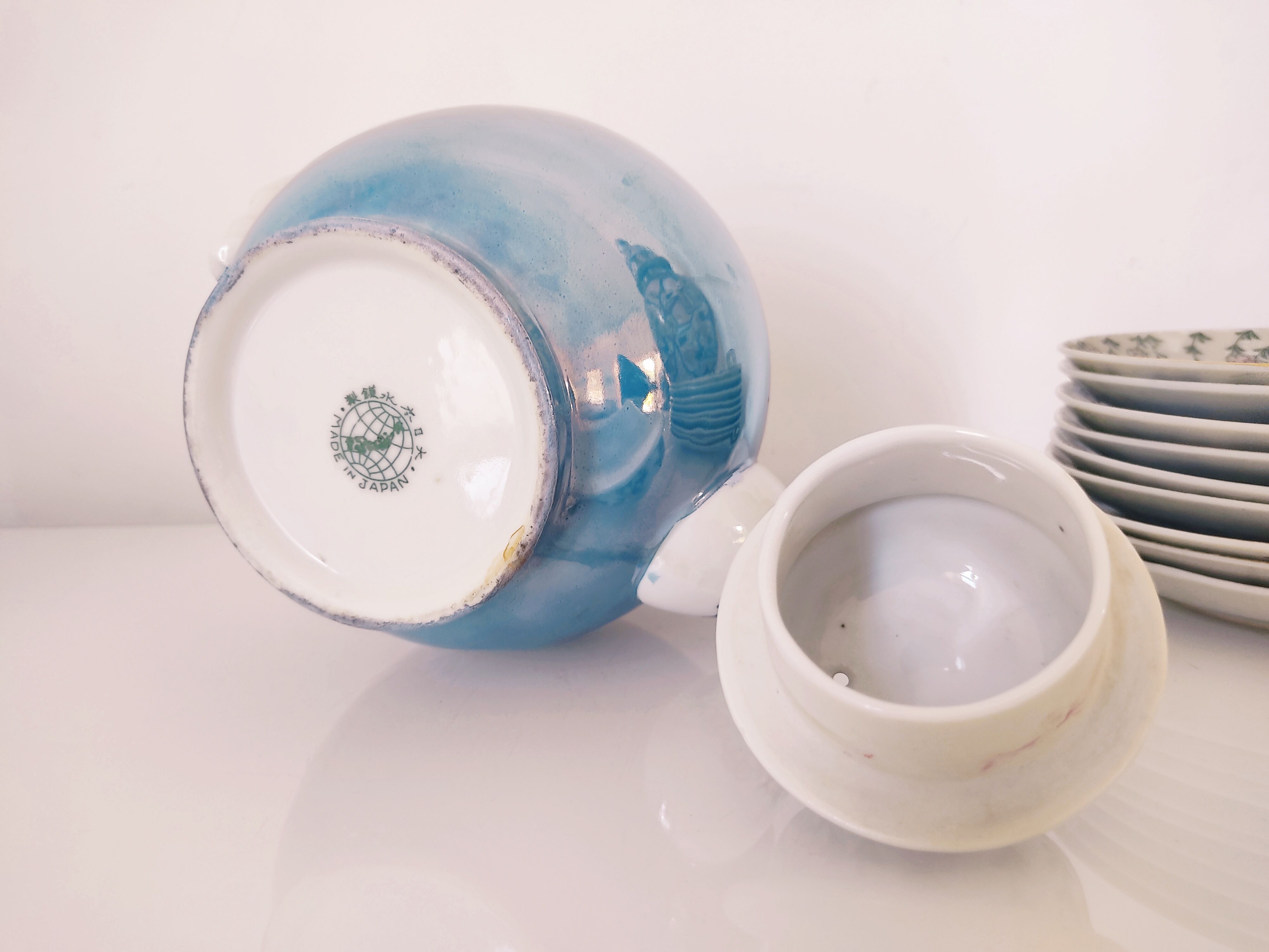 Japanese coffee set 10 cups, milk jar, sugar pot