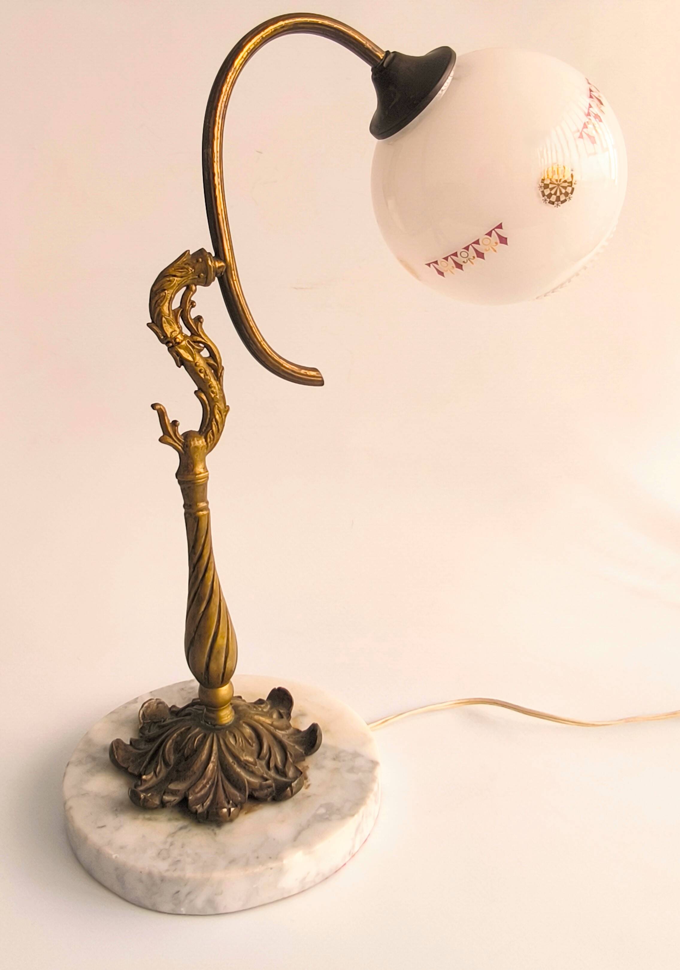 French Art Nouveau bronze and marble lamp